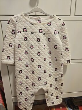Gymboree White Quilted Baby Romper with Penguin Print